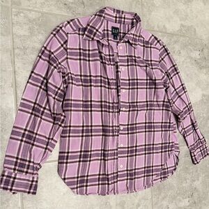 GAP Plaid Button-Down Shirt | XS Petite | Pink & Plum